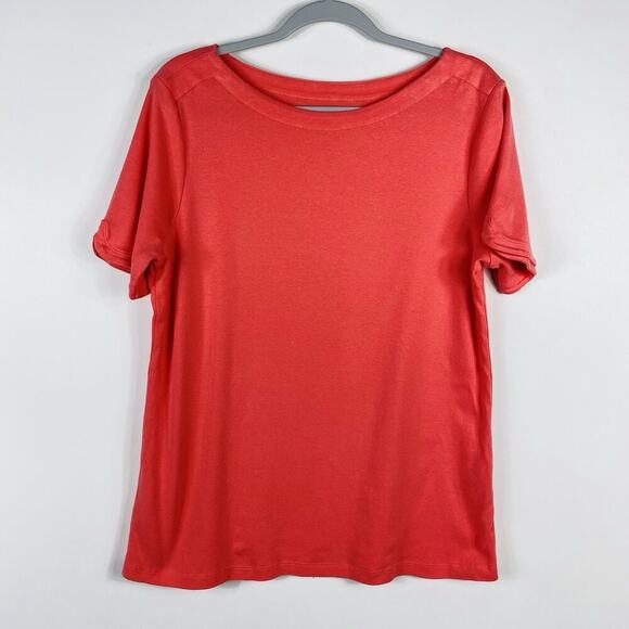 Chico's Size Large 12 2 Cotton Boat Neck Tee Top Pink Short Sleeve - Picture 1 of 4